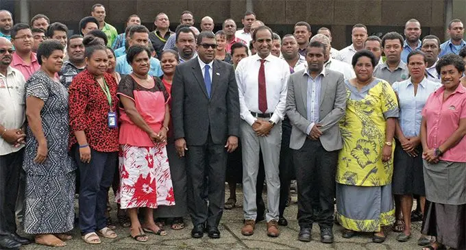 Minister for Agriculture, Rural and Maritime Development, Waterways and Environment Mahendra Reddy (front row, sixth from left) with litter officers during the Litter Prevention Officers Enforcement Training for the Central Division at the Novotel Lami on March 4,2019. Photo: Simione Haravanua