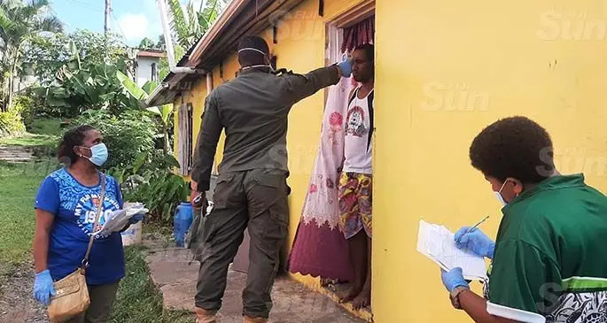 One of the groups of 30 teams deployed to perform random screening at Ram Samy Reddy Road in Lautoka on April 22, 2021. Photo: Salote Qalubau