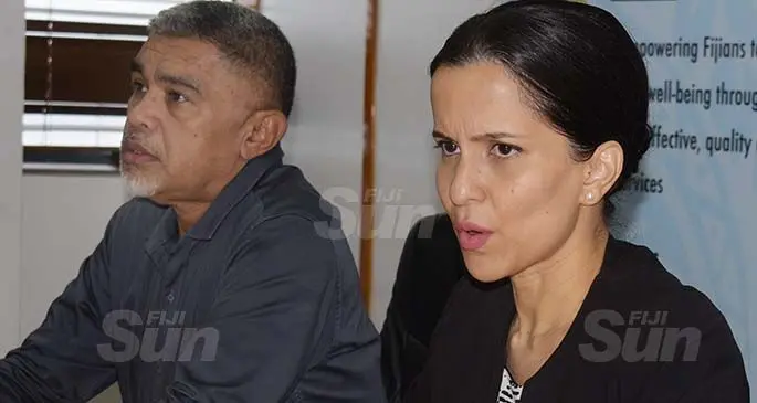 Ministry of Health Acting Permanent Secretary Dr James Fong (left) and Head of Health Protection Dr Aalisha Sahukhan, while confirming two more border quarantine COVID-19 cases bringing the total confirmed border quarantine cases to three on July 7, 2020. Photo: Ronald Kumar