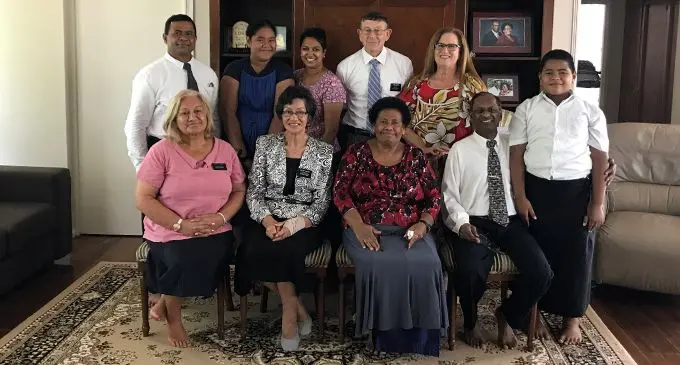 Seated, (from left: Sister Taitoko, Sister Briggs, Kanisia Bhan, Anil Bhan, Taitusi Tabaleka. Standing, (from left): Elia Satini, Karen Bhan, Cheryl Bhan, Elder Spears, Sister Spears.  Photo: Ilaijia Ravuwai