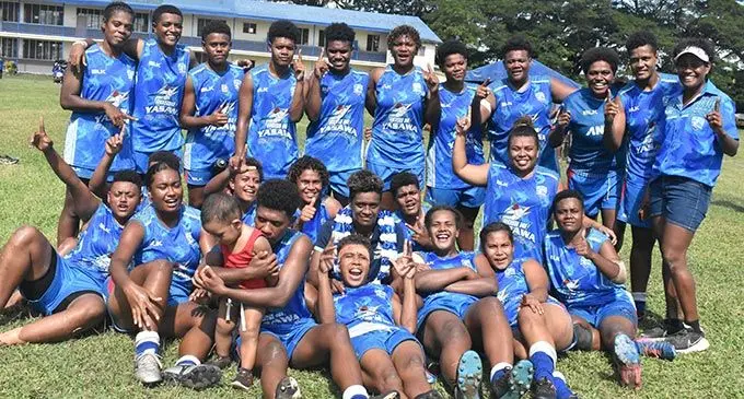 Yasawa women rugby players after their 23-15 win over Nadi at Ratu Navula College ground, Nadi, on May 21, 2022. Photo: Waisea Nasokia