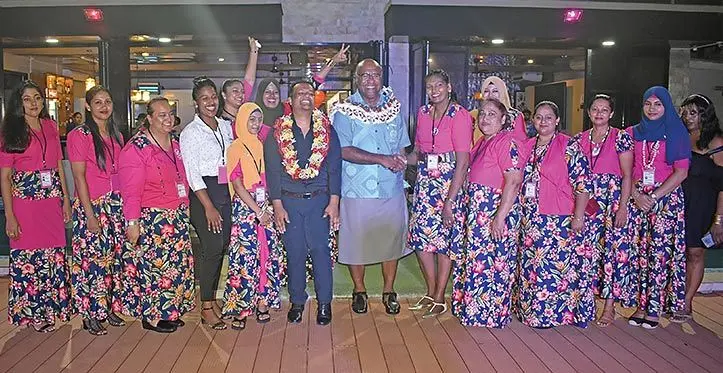 Deputy Prime Minister Manoa Kamikamica with Hotel Bulabard director Alen Ram (with garland) and members of the Voice of Needy Foundation at Wailoaloa in Nadi. Photo: Mereleki Nai