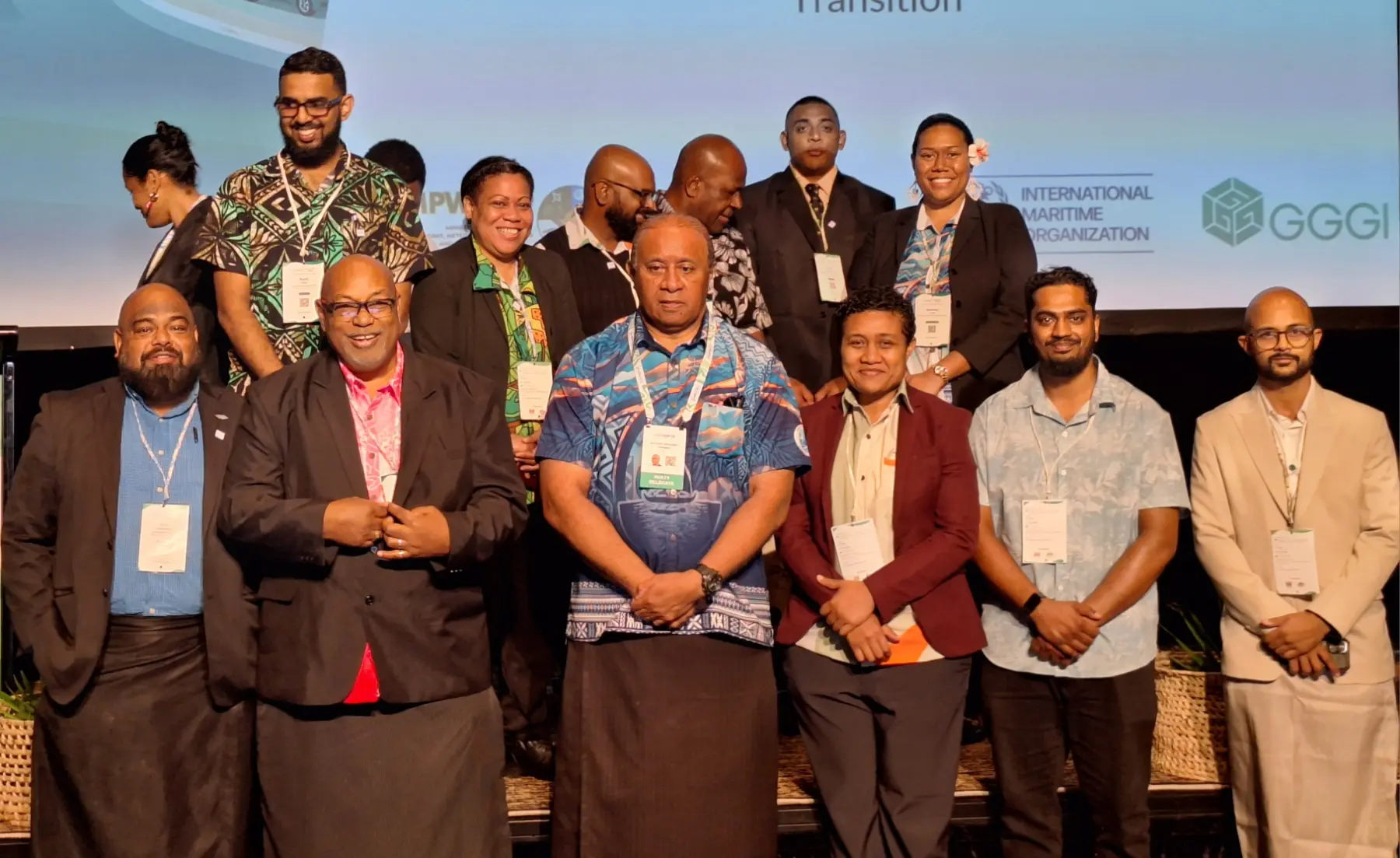  Minister for Public Works, Meteorological Services and Transport Ro Filipe Tuisawau (third from left) with delegates at the Pre-COP31 ministerial dialogue on a 100 per cent renewable energy future for the Blue Pacific at Crowne Plaza Fiji Nadi Bay Resort and Spa on October 8, 2026.