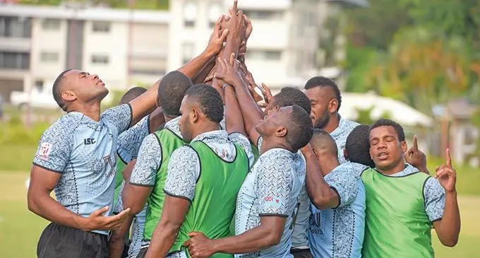 Fiji Airways Fijian 7s extended squad pray before training at Albert Park, Suva. The 13-players for the USA leave today for Las Vegas.   Photo: Ronald Kumar