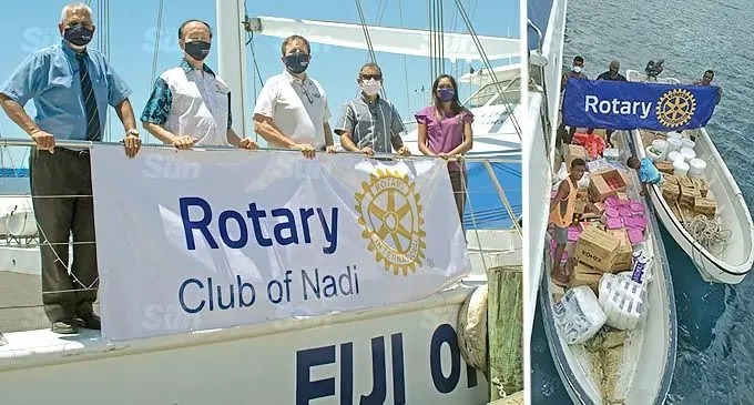 Some members of the Rotary Club of Nadi on board Fiji One and Donations destined for the Yasawas. Photo: Maraia Vula.