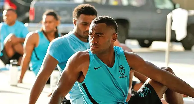 From left: Fiji Airways Fijian 7s players Vuiviawa Naduvaco (closest to camera) and Iosefo Masi are in the 12-member squad for this weekend's Rugby World Cup Sevens in Cape Town, South Africa. Photo: World Rugby