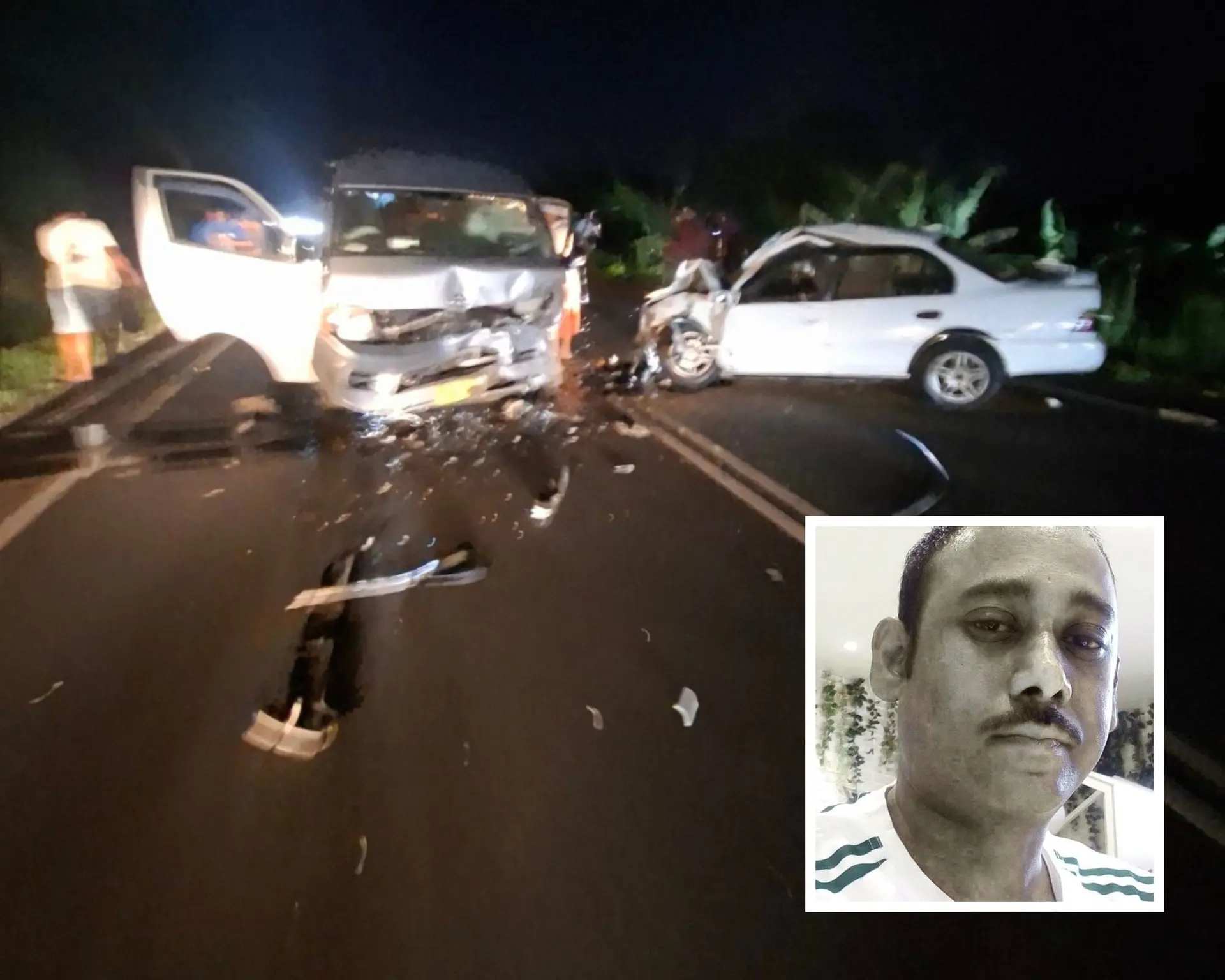 The accident scene. Inset: The late Dinesh Padiyachi.