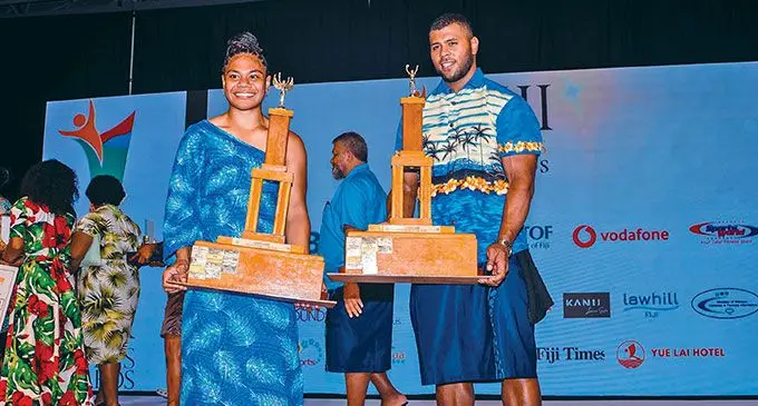 2023 Sportsman and Sportswoman of the Year lifters Taniela Rainibogi and Miriama Taletawa.