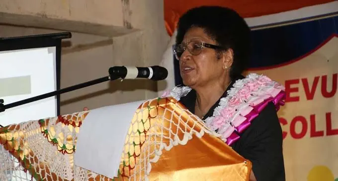 Speaker of the Parliament of Fiji Dr Jiko Luveni stresses a point while addressing students of Tailevu North College Photo: Fiji Parliament News