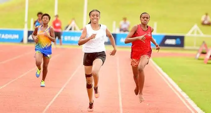 Mereleki Navora of Adi Cakobau School wins the junior girls 400 metres event during the Tailevu Zone at the HFC Bank Stadium in Suva on June 23, 2022. Navora is going to run in today’s Triple N Zone competition at the same venue. Photo: Ronald Kumar