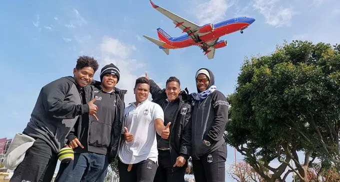 Fiji Airways Fijiana 7s players (left-right) Ana Naimasi, Rusial Nagasau (captain), Lavenia Tinai, Luisa Tisolo and Raijeli Daveua in Los Angeles, USA on May 7, 2019.   Photo:  Women’s Rugby