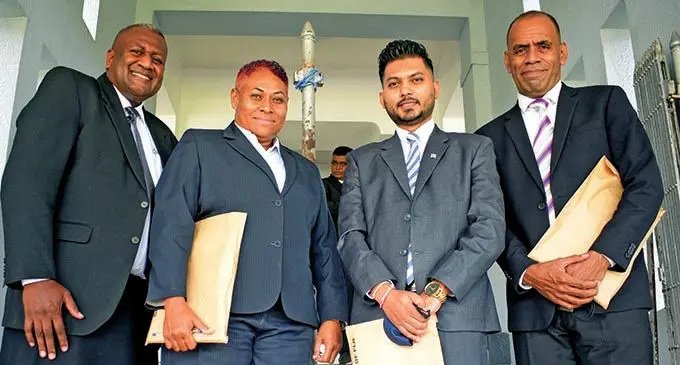 From left: Penioni  Ravunawa, Ranadi Esili Kubukawa,   Vineel Kumar and Sakiusa Bolaira following the Justice of Peace swearing in ceremony on November 23, 2021. Photo: Ronald Kumar