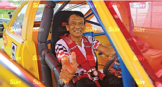 Veteran racer Ravin Nath during the Pacific Energy Quarter Mile drag race at the Nanuku Airstrip in Pacific Harbour, Deuba on December 5, 2021. Photo: Leon Lord