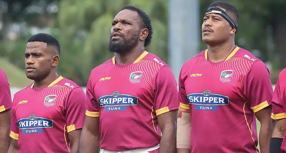 Fiji Pine Lautoka rugby players (from left) Samisoni Ravudi, Apakuki Vuaviri and Eroni Leone before their challenge match against Suva in May 18, 2024. Photo: FRU Media