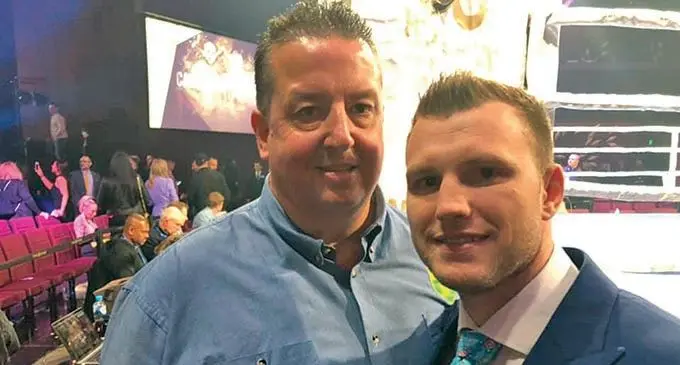 From left: IBO fight commissioner Justin Kennedy and former WBO world welterweight champion Jeff Horn in Sydney, Australia.  Kennedy will be at Prince Charles Park, Nadi, this Saturday.