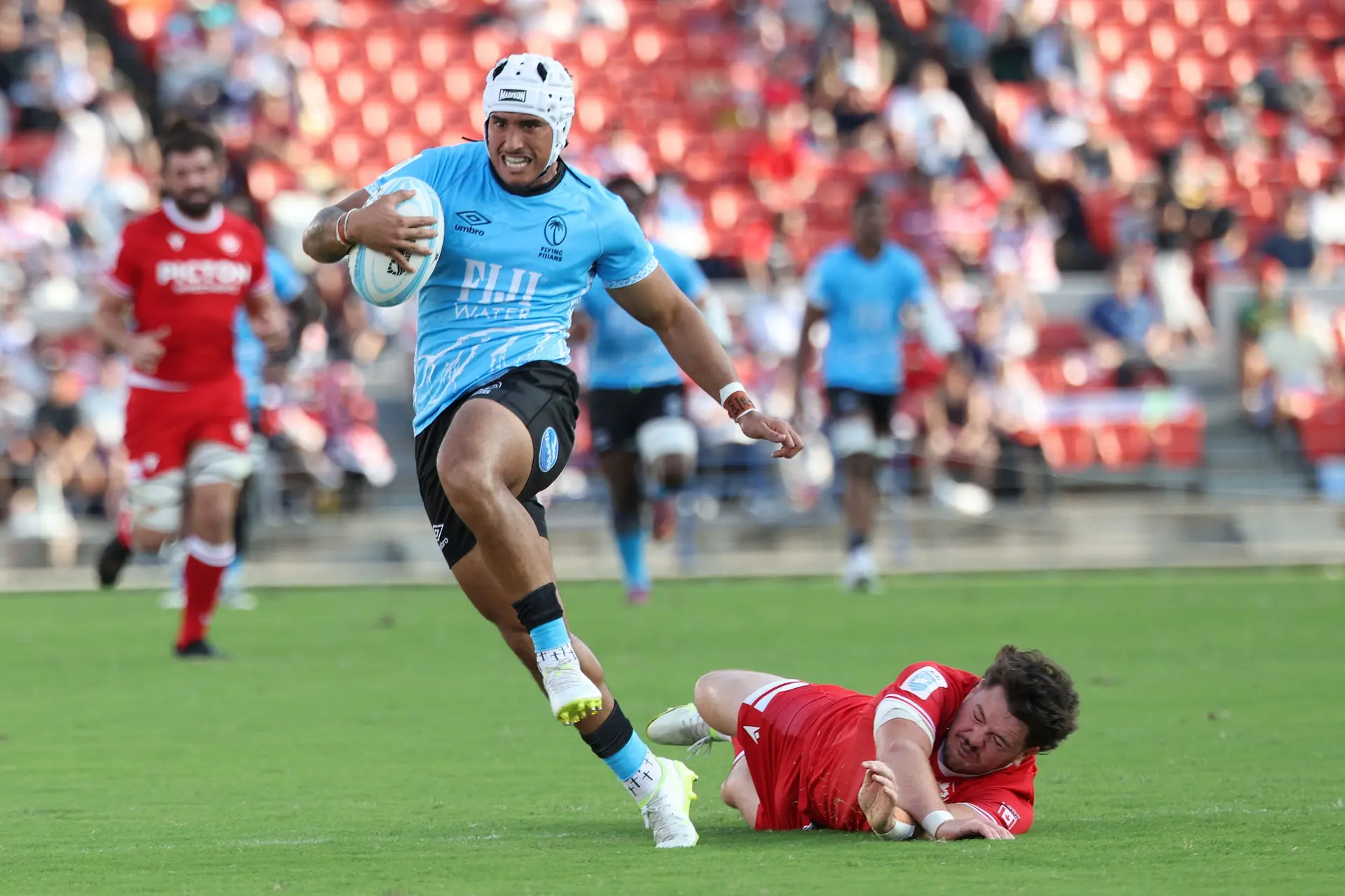 Flying Fijians first five eight Isaiah Armstrong-Ravula during the Asahi Super Dry Pacific Nations Cup semi-final match at Hanazono Rugby Stadium in Higashiosaka, Osaka, Japan on September 12, 2026.