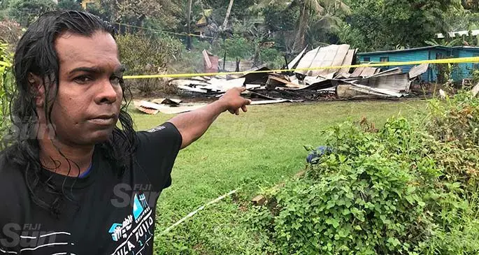 Bal Krishna, the late Nagama’s son, in front of what is left of their home after the fire killed his mother and her friends at Benau, outside of Labasa Town on April 30, 2020