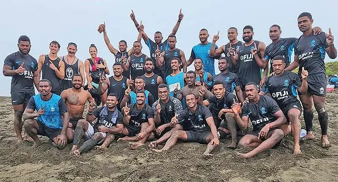 Fiji Airways men’s sevens during their last training session last year at the Sigatoka sandunes.