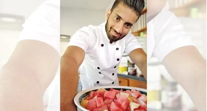 Zunaid Khan preparing a meal.