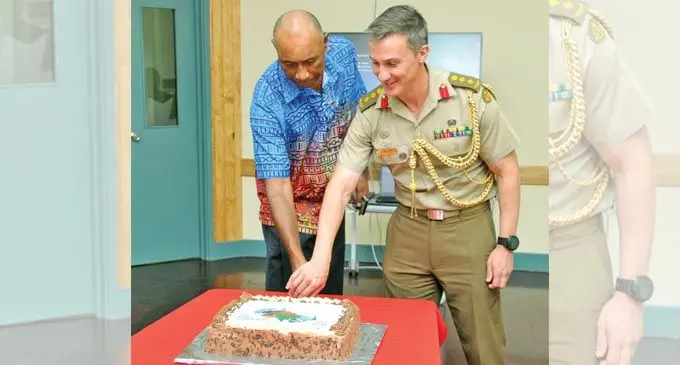 Commander of the Republic of Fiji Military Forces Viliame Naupoto with Australian Defence Advisor to Fiji Colonel Robert Haertsch. on February 27, 2021. Photo: RFMF Media Cell   