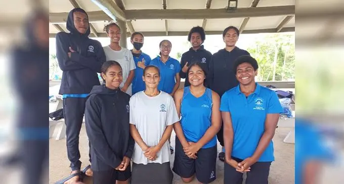 Team Fiji junior swimmers at the Nadi Social and Sports Club. Photo: Waisea Nasokia