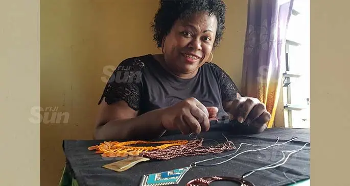 Hagar Elenoa Holmes showcasing her jewellery at her home at Vitogo Village in Lautoka on June 14, 2020. Photo: Nicolette Chambers