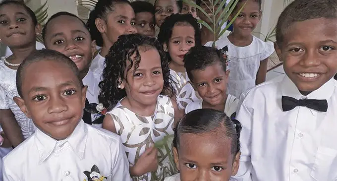 Children of Caqiri/Nasole Methodist Church during Palm Sunday on April 14, 2019.