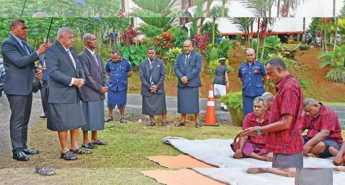 Prime Minister Voreqe Bainimarama traditionally welcomed at the Naitasiri Provincial Council Meeting at Kalabu Village on June 16, 2022. Photo: DEPTFO News