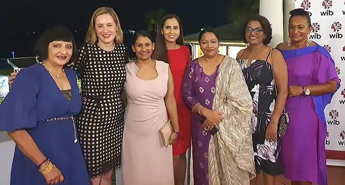 From left: Women In Business President Nur Bano Ali, ANZ Regional Executive – Pacific Island Tessa Price, Women in Business Executive Members Janice Nand, Kalpana Lal, Minister for Education, Heritage and Arts, Local Government, Housing and Community Development Premila Kumar, WIB Executive Members, Vishala Raman, and Alison Southey, at Grand Pacific Hotel, on March 8, 2022. Photo: Women in Business