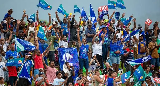 Drua fans at Churchill Park during the ShpNSave Super Rugby clash between Crusaders vs Fijian Drua. Photo: Leon Lord