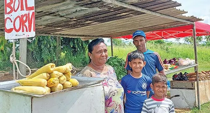 Shirendra Naidu with his mother, Gamamma Naidu and sons, Arav (first from right) and Kartik at Lovu, Lautoka on December 28, 2022. Photo: Nicolette Chambers