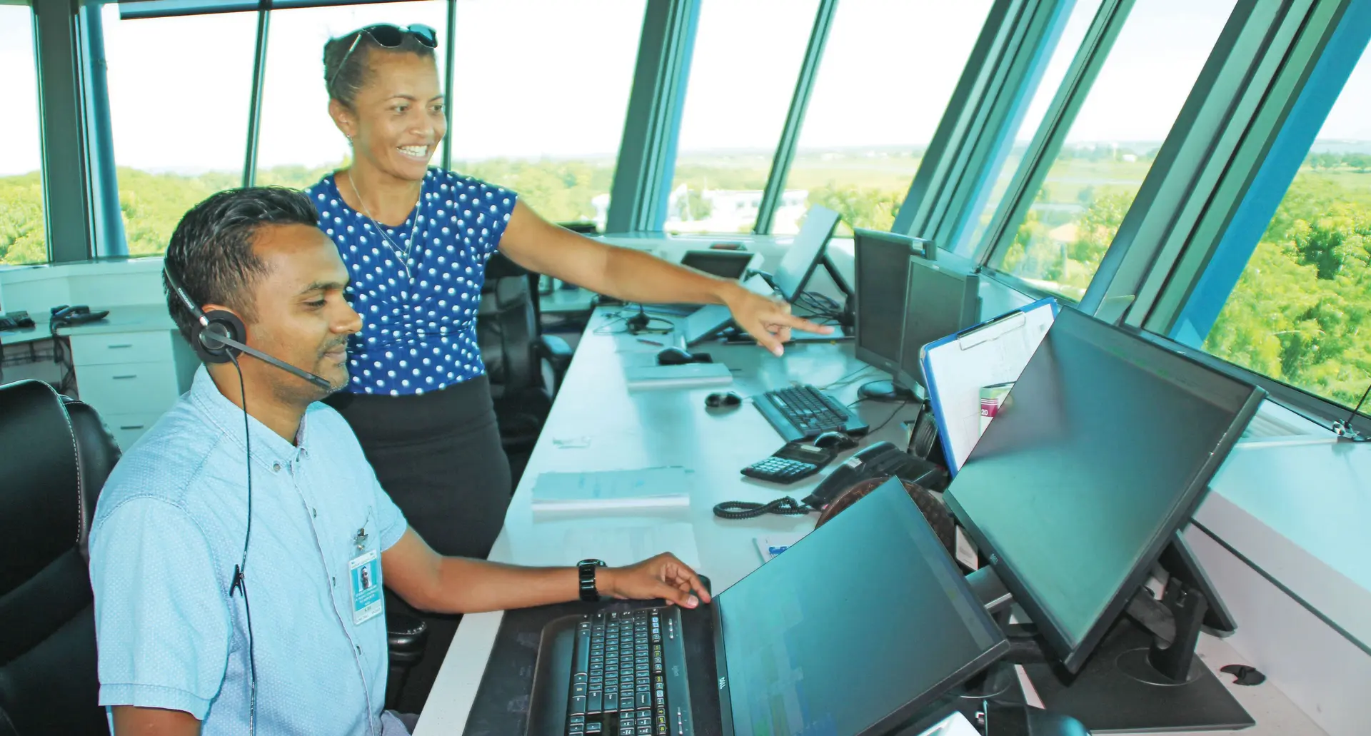 Air traffic controllers at the Nadi International Airport tower. Photo: Fiji Airports
