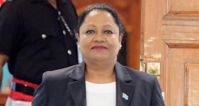 Minister for Industry, Trade, Tourism, Local Government, Housing and Coounity Development Premila Kumar outside Parliament on November 28, 2018. Photo: Ronald Kumar.