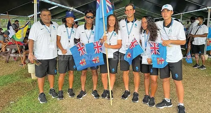 Team Fiji tennis squad during the Pacific Mini Games in Saipan, Northern Marianas on July 3, 2022. These players are playing in today’s Punjas Pacific Nations Cup. Photo: Tennis Fiji