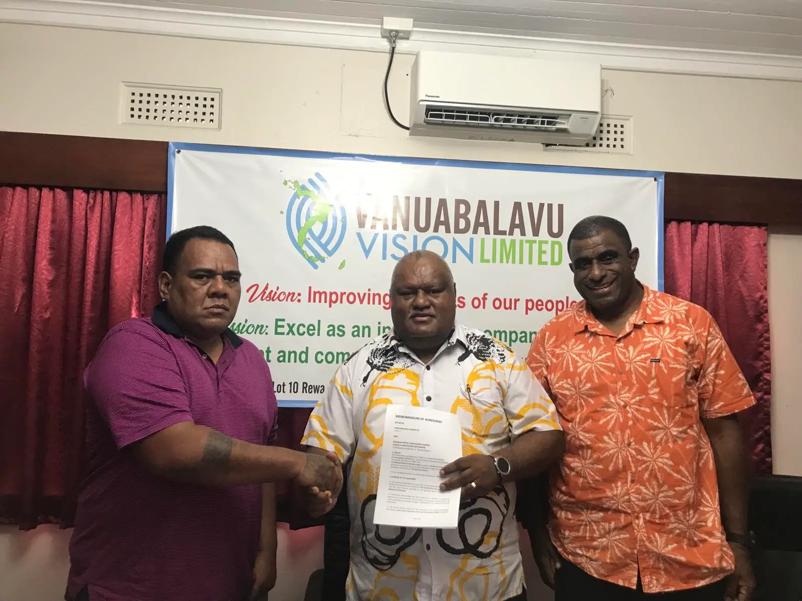 Photo caption: From left: Sefonaia Matai Nagera, Business and Property Manager (Tomi Finau), Talatalaqase Wasewase VanuaBalavu ( Wame Boselawa) during the launch of the VanuaBalavu Vision Limited Impact Investment Initiative at VanuaBalavu House Rewa street in Suva on 5 July, 2026. Photo Lavenia Waqanivanua