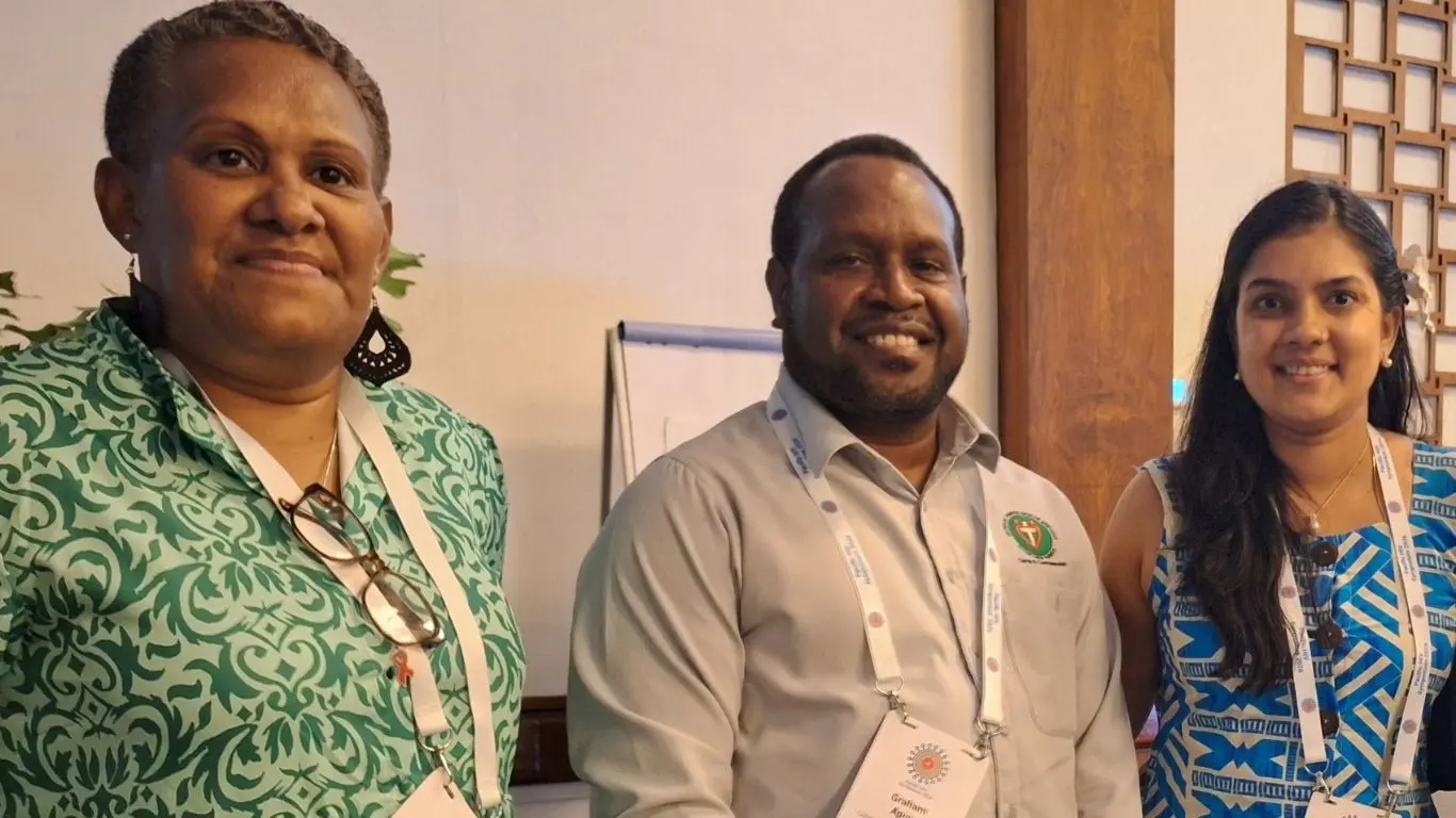 From left: Feminist and HIV advocate Rebecca Kubunavanua, Graham Apian and Fiji Ministry of Health and Medical Service's Priya Kaur. 