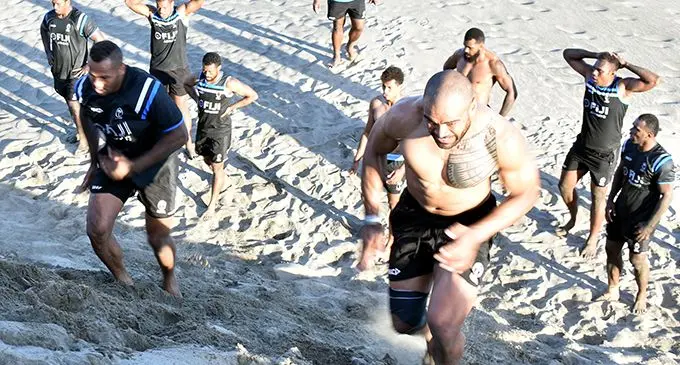 Fiji Airways Flying Fijians rep Patrick Osbourne during training at the Sand Dunes in Sigatoka on July 5, 2019. Photo: Waisea Nasokia