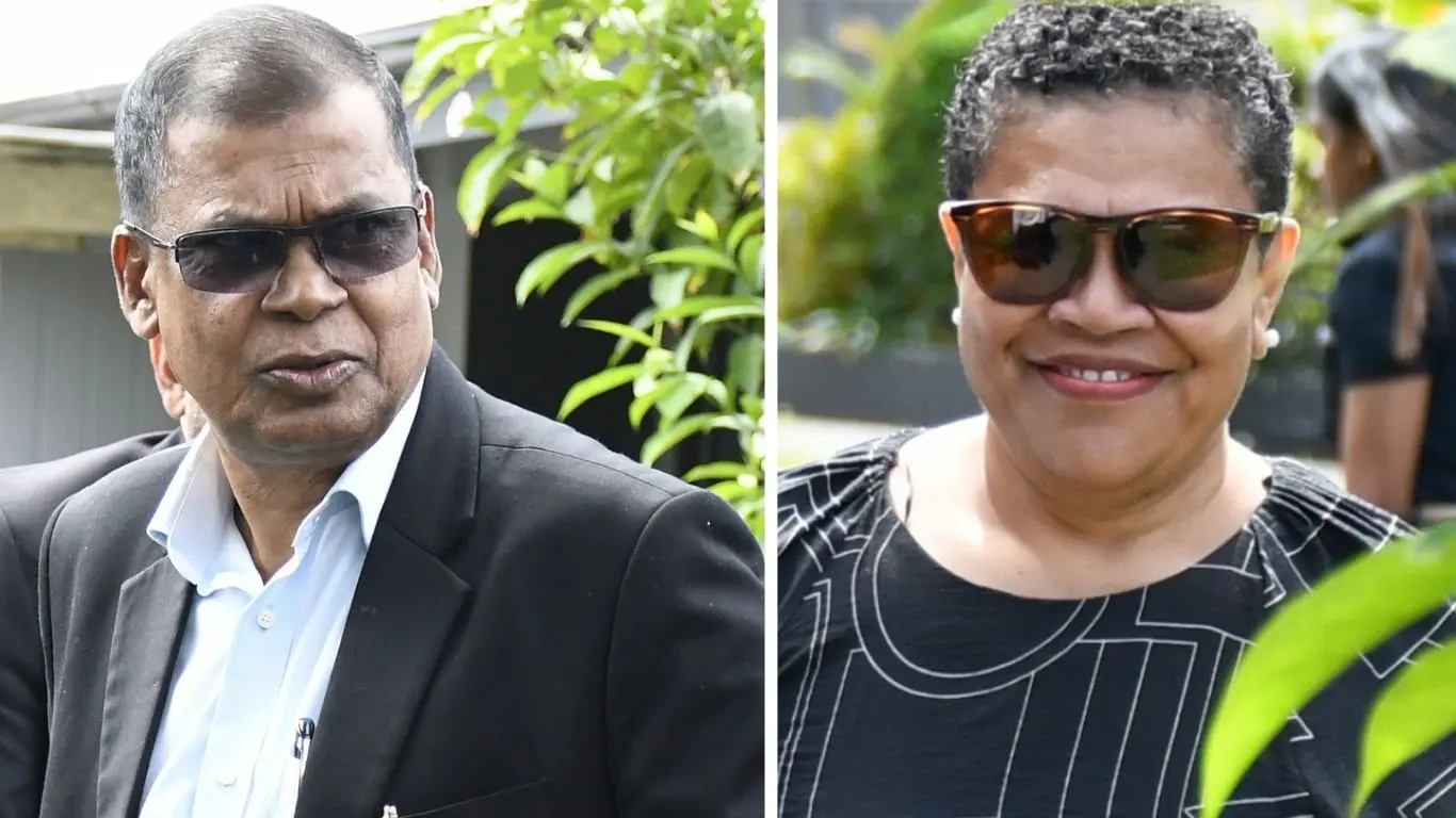 Former Deputy Prime Minister Biman Prasad (left) and lawyer Tanya Waqanika.