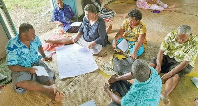 A comminity in Cakaudrove attending a disaster risk reduction training recently. 