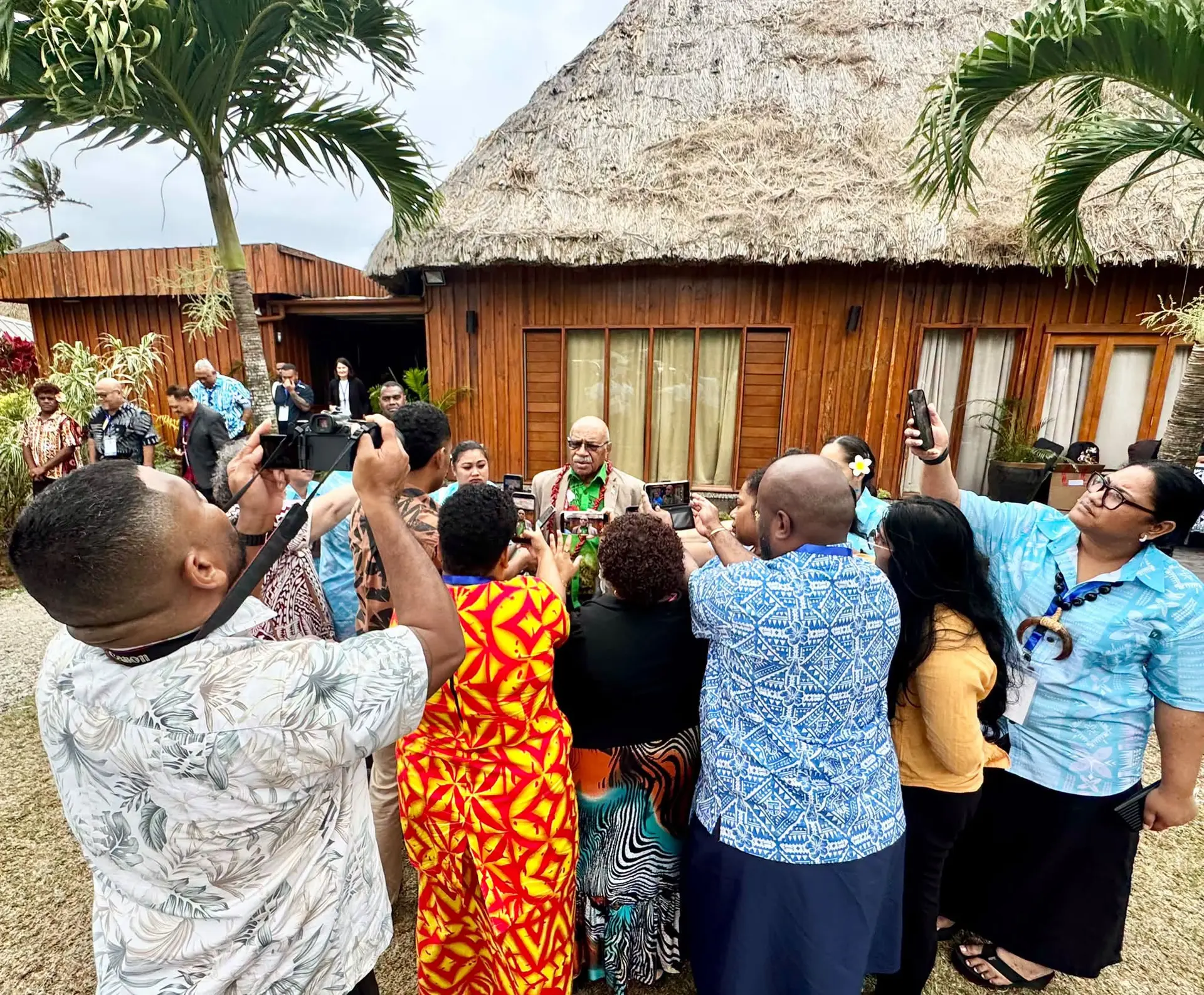 Prime Minister Sitiveni Rabuka speaking with reporters at Wasawasa Resort in Savusavu on September 23, 2026.