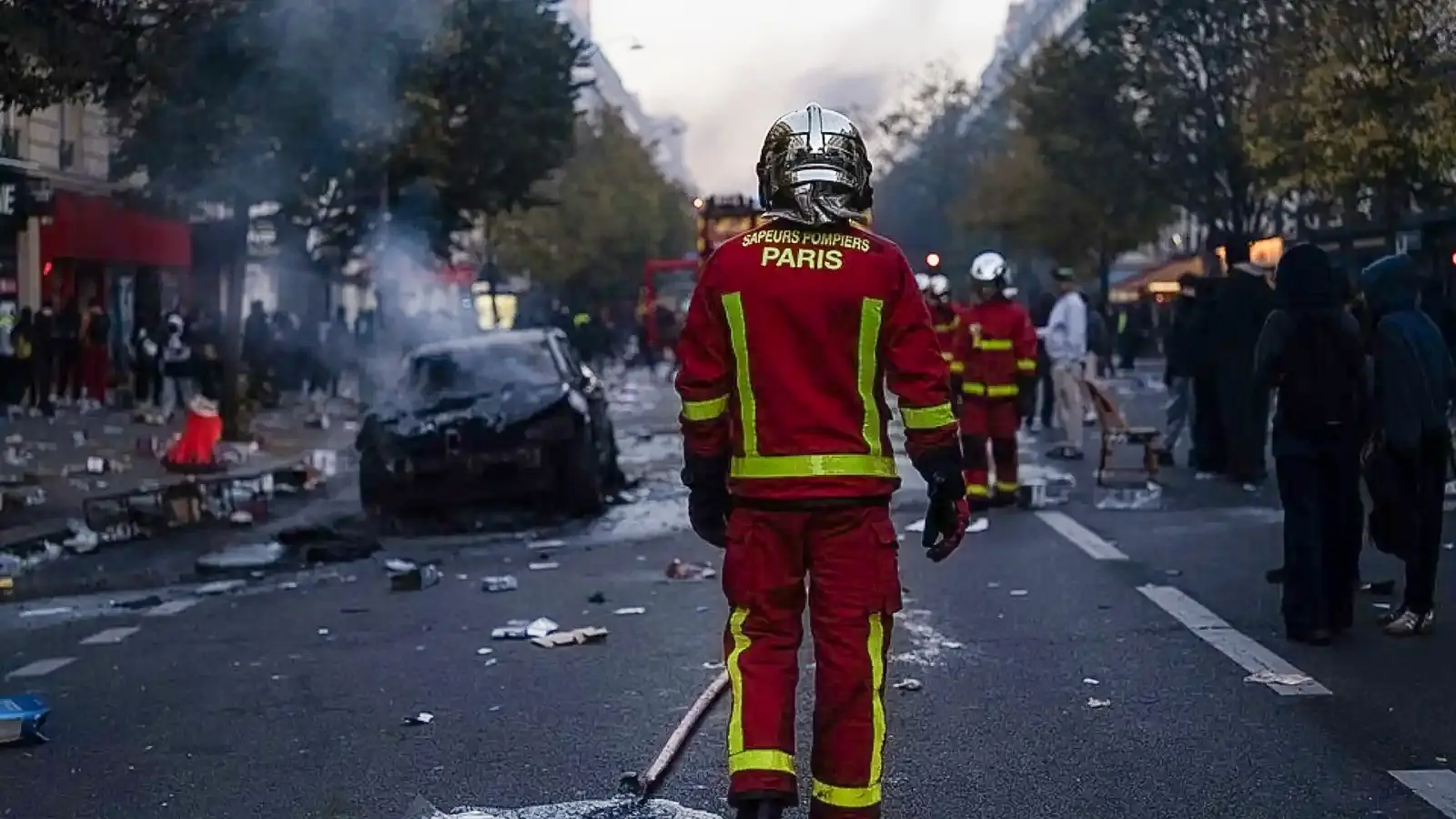 Flames burn at France