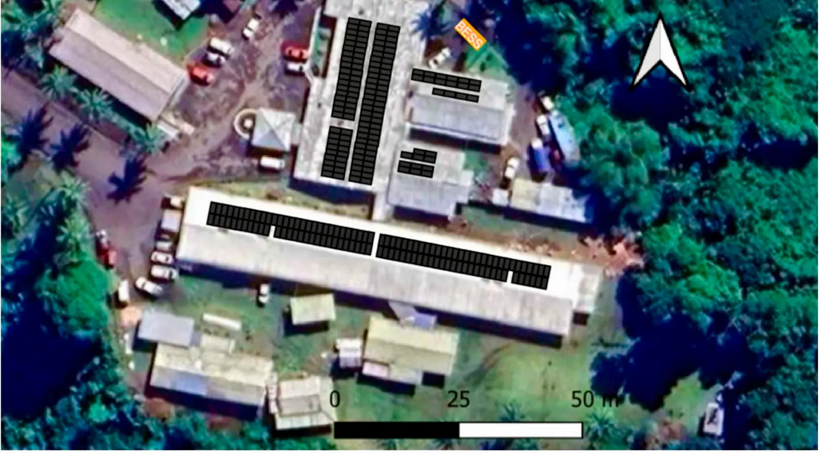 Indicative solar layout at the Savusavu Hospital, Labasa Handicraft Market and the Savusavu Market.