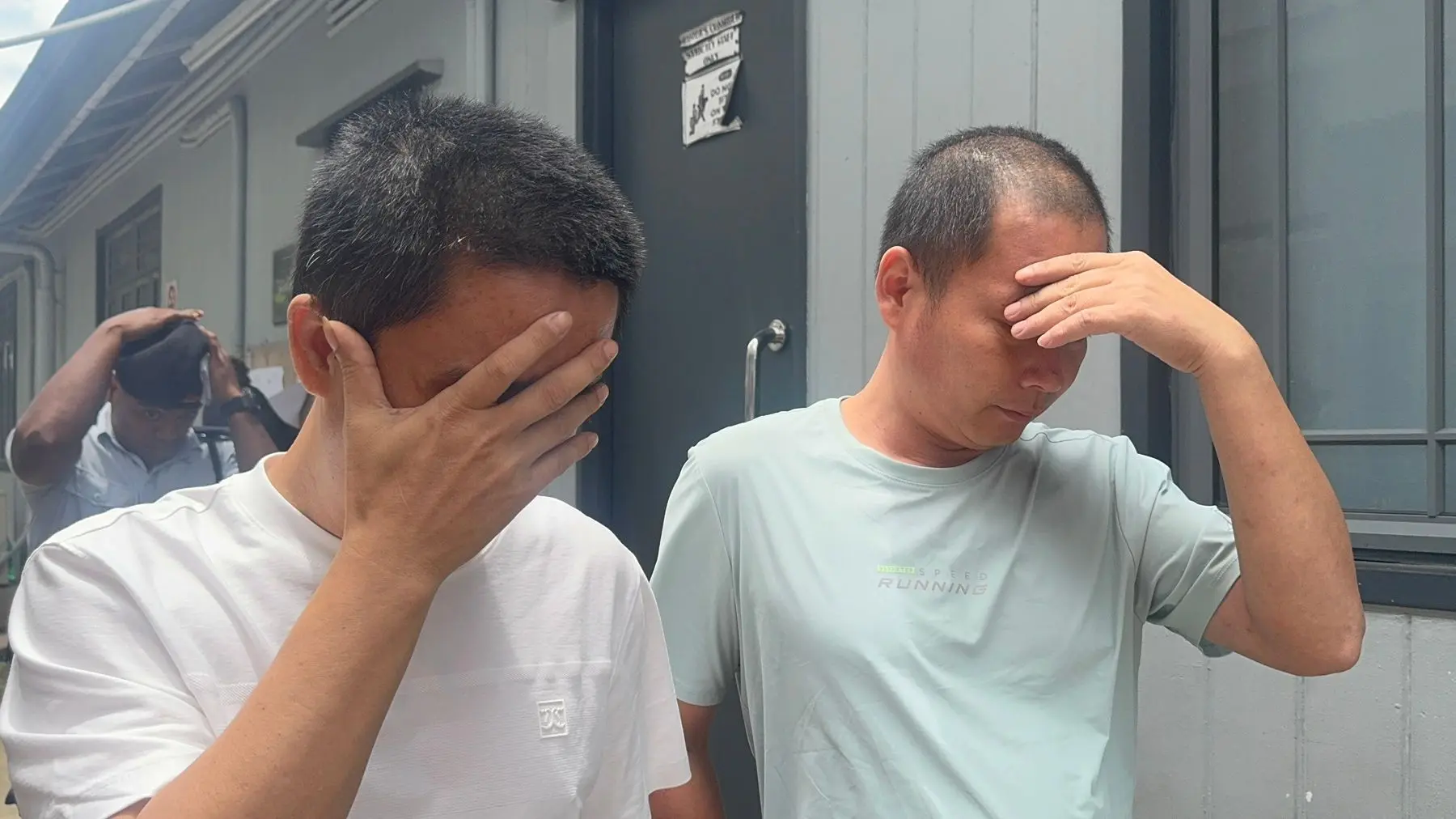 Drug accuseds Dai Ming Hui and Yu Yuan Fang outside the Suva Magistrates Court this morning.