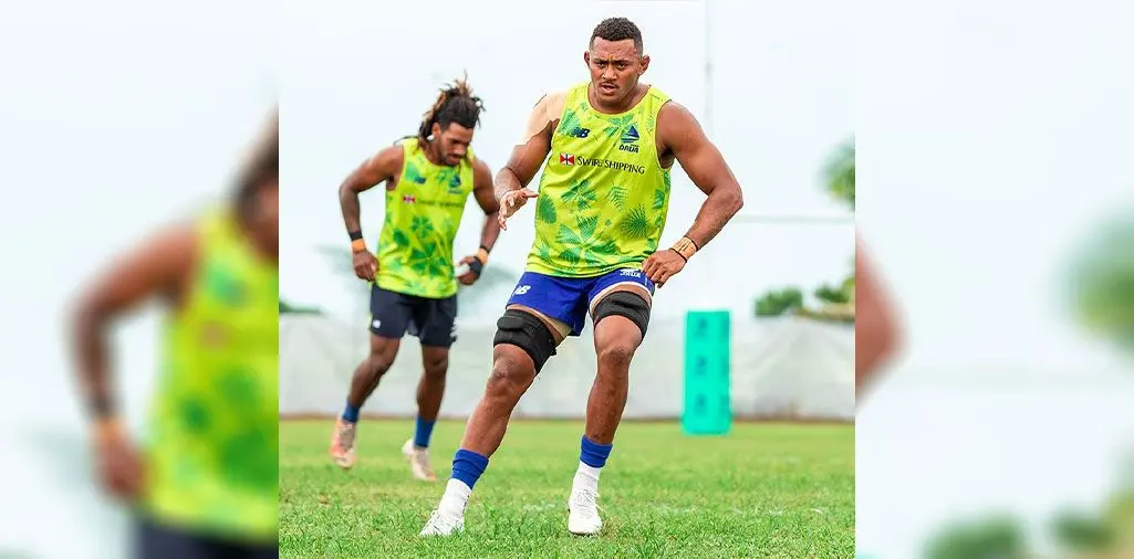ijian Drua players (from left) Selestino Ravutaumada and Vilive Miramira during training at the Drua ground in Legalega, Nadi. The Drua has been training under extreme heat. Photo: Fijian Drua  