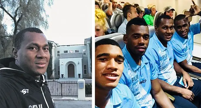 Fiji Airways Fijian 7s forward Paula Dranisinukula in Las Vegas, USA on February 25, 2018 Fiji Airways Fijian 7s players (left-right) Meli Derenalagi, Isoa Tabu, Paula Dranisinukula and Aminiasi Tuimaba on board the Fiji Airways flight to Los Angeles on February 22, 2019.