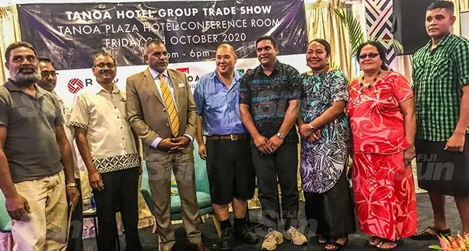 From left. Micro, Small and Medium Enterprises (MSMEs) concessional loan recipient Simione Tuisawana, Tanoa Group Sales and Revenue Manager Kushend, Tanoa Area general manager Narend Kumar, Minister, Faiyaz Koya, CAPS Supervisor Felix Harm, loan recipients Mohammed Ishterhar Hussan, Mereani Qera, Unaisi Cakauniceva, Nikesh Prasad. Photo: Kelera Sovasiga
