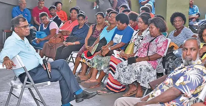Minister for Finance Biman Prasad during the Budget consultation at the Lautoka’s Sugar City Mall carpark on May 31, 2023. Photo: DEPTFO News.