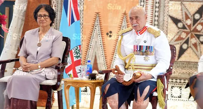 Outgoing First Lady Sarote Konrote and outgoing President Major General (Retired) Jioji Konrote during the traditional farewell ceremony at State House on November 11, 2021. Photo: Ronald Kumar 