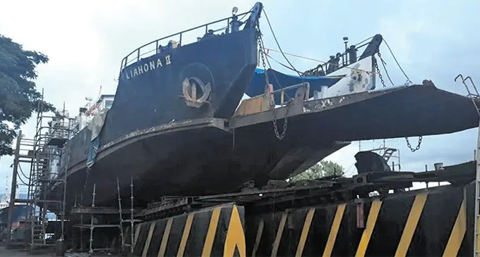 MV Liahona II docked at the Fiji Ship and Heavy Industries Limited’s (FSHIL) slipway in Suva.