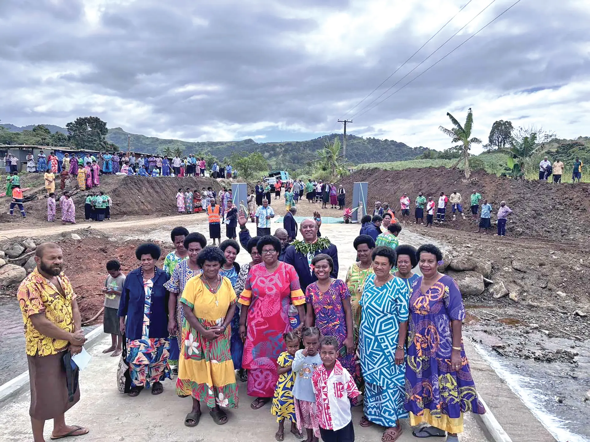 Minister for Transport Ro Filipe Tuisawau (in garland), with people of Ra during the opening of the Nailawa crossing on July 30, 2026.